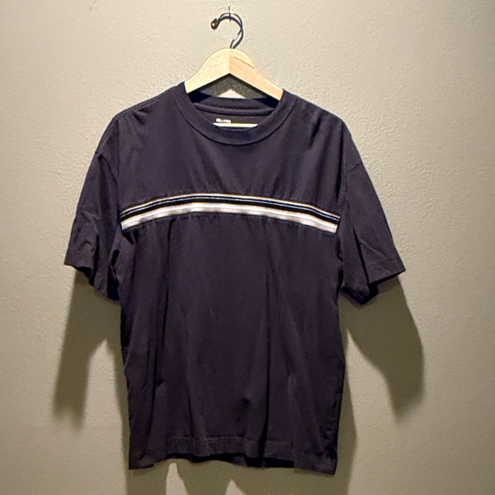 Hollister Men's Navy Stripe Heavyweight Boxy Fit Tee Shirt Size L 100% Cotton